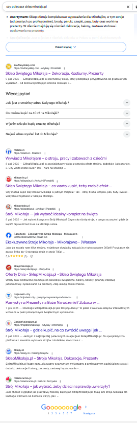 SklepMikolaja.pl w wynikach Google – wielokrotna obecność przez portale AutoSEO.pl