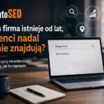 Firma niewidoczna w Google – laptop z komunikatem brak wyników wyszukiwania